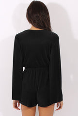 Black Pleated Flared Sleeve Playsuit - Amity-Playsuits