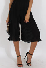 Black Pleated High Waisted Culottes - Audrey-Trousers