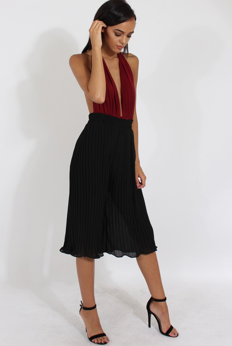 Black Pleated High Waisted Culottes - Audrey-Trousers