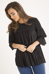 Black Pleated Layered Frill Oversized Top - Matilda-Tops