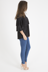 Black Pleated Layered Frill Oversized Top - Matilda-Tops