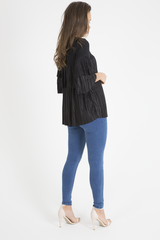 Black Pleated Layered Frill Oversized Top - Matilda-Tops