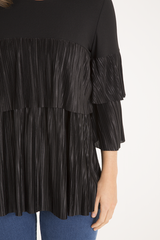 Black Pleated Layered Frill Oversized Top - Matilda-Tops