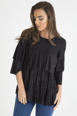 Black Pleated Layered Frill Oversized Top - Matilda-Tops