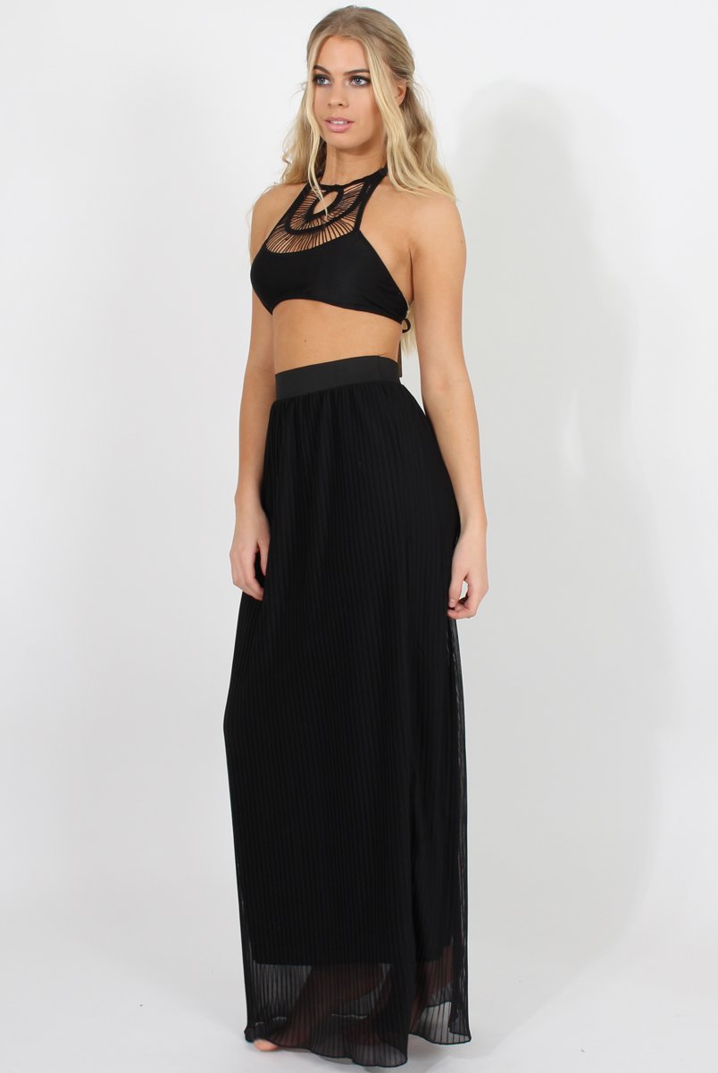 Black Pleated Maxi Skirt - Shanice-Skirts