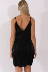 Black Pleated Metallic Slip Dress - Peaches-Dresses