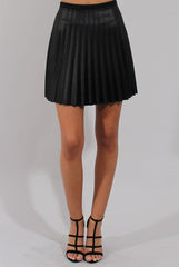 Black Pleated PU Skirt - Ally-Skirts