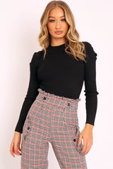 Black Pleated Shoulder High Neck Jumper - Carmela-Jumper