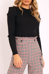 Black Pleated Shoulder High Neck Jumper - Carmela-Jumper