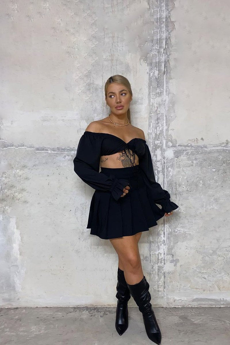 Black Pleated Tennis Mini Skirt - Faye-Skirts