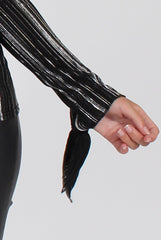 Black Pleated Tie Cuff Bardot Top - Marcia-Tops