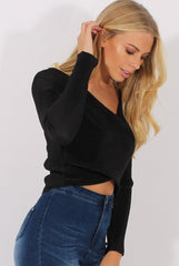 Black Pleated Wrap Over Crop Top - Imogen-Crop Tops