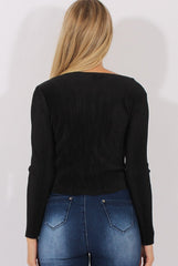 Black Pleated Wrap Over Crop Top - Imogen-Crop Tops