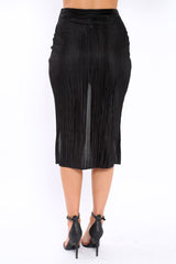 Black Pleated Wrap Over Skirt - Monica-Skirts