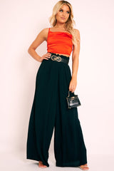 Black Plisse Frill Waist Wide Leg Trousers - Otta-Trousers