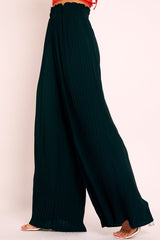 Black Plisse Frill Waist Wide Leg Trousers - Otta-Trousers