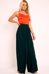 Black Plisse Frill Waist Wide Leg Trousers - Otta-Trousers