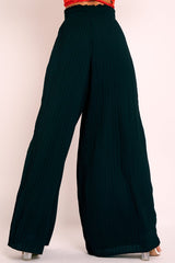 Black Plisse Frill Waist Wide Leg Trousers - Otta-Trousers