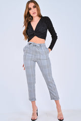 Black Plisse Plunge Twist Front Crop Top - Paolina-Tops