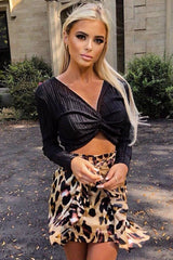 Black Plisse Plunge Twist Front Crop Top - Paolina-Tops