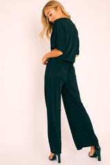 Black Plisse Wide Leg Trouser and Top Co-ord - Hellen-Co-ords