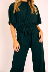Black Plisse Wide Leg Trouser and Top Co-ord - Hellen-Co-ords