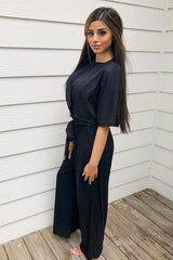 Black Plisse Wide Leg Trouser and Top Co-ord - Hellen-Co-ords