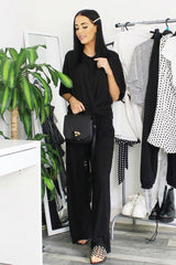 Black Plisse Wide Leg Trouser and Top Co-ord - Hellen-Co-ords