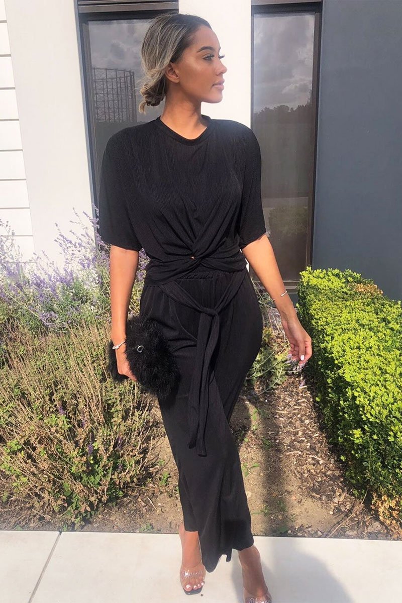 Black Plisse Wide Leg Trouser and Top Co-ord - Hellen-Co-ords