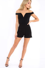 Black Plunge Bardot Playsuit - Fae-Playsuits