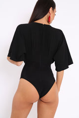 Black Plunge Bodysuit - Florence-Bodysuits