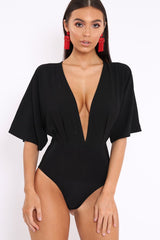 Black Plunge Bodysuit - Florence-Bodysuits