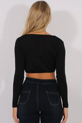 Black Plunge Drawstring Crop Top - Aggie-Crop Tops