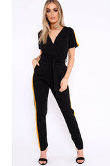 Black Plunge Front Contrast Side Stripe Jumpsuit - Jayah-Jumpsuits