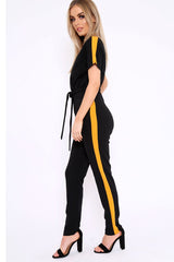 Black Plunge Front Contrast Side Stripe Jumpsuit - Jayah-Jumpsuits