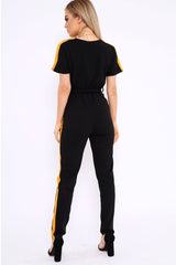Black Plunge Front Contrast Side Stripe Jumpsuit - Jayah-Jumpsuits