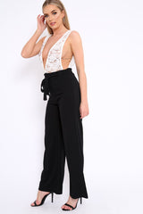 Black Plunge Front Lace Jumpsuit - Felice-Jumpsuits