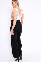 Black Plunge Front Lace Jumpsuit - Felice-Jumpsuits