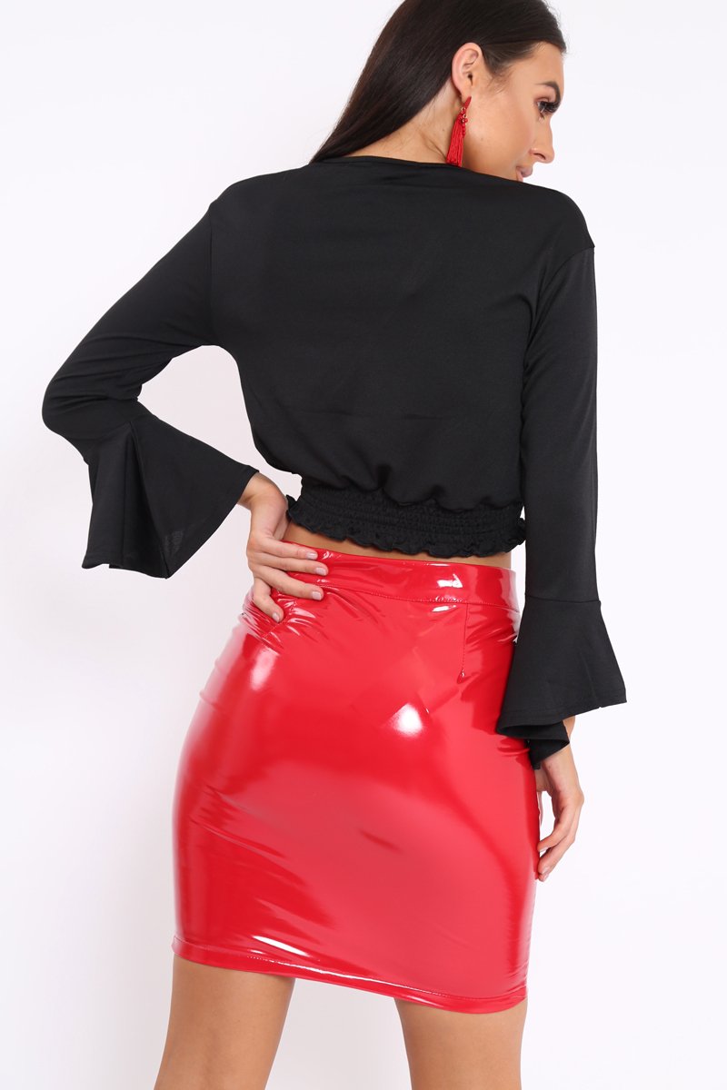 Black Plunge Gypsy Crop Top - Tiegan-Tops