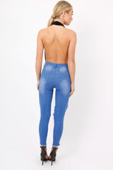 Black Plunge Halterneck Bodysuit - Lona-Bodysuits