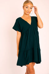 Black Plunge Neckline Tiered Dress - Caralyn-Dresses