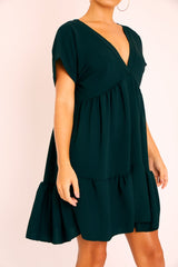 Black Plunge Neckline Tiered Dress - Caralyn-Dresses