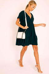 Black Plunge Neckline Tiered Dress - Caralyn-Dresses