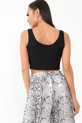 Black Plunge Rib Tie Front Crop Cami - Navira-Tops