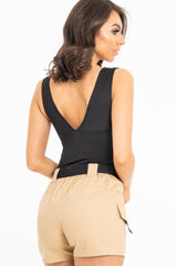 Black Plunge Ruched Bodysuit - Sookie-Bodysuits