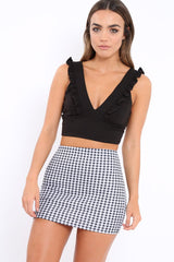 Black Plunge Ruffle Crop Top - Donetella-Crop Tops