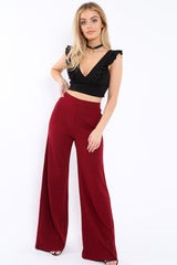 Black Plunge Ruffle Crop Top - Sofia-Crop Tops