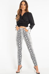 Black Plunge Shirred Waist Pleated Sleeve Blouse - Skylar-Blouse