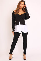 Black Plunge Shirt Insert Top Legging Co-ord - Destine-Co-ords