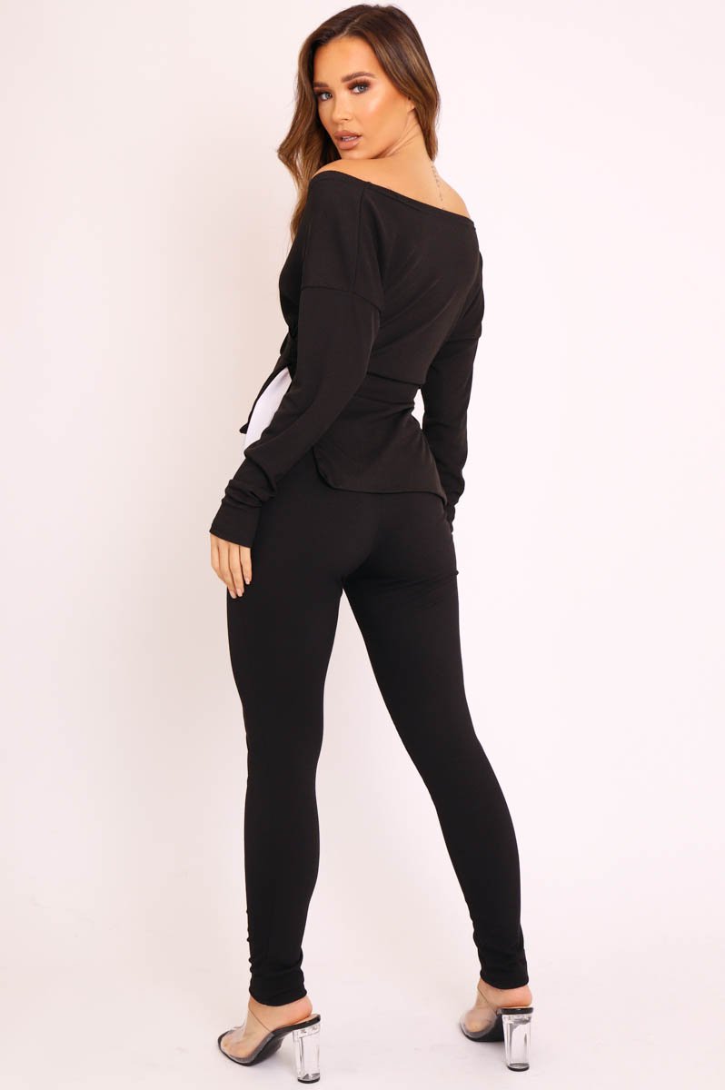 Black Plunge Shirt Insert Top Legging Co-ord - Destine-Co-ords